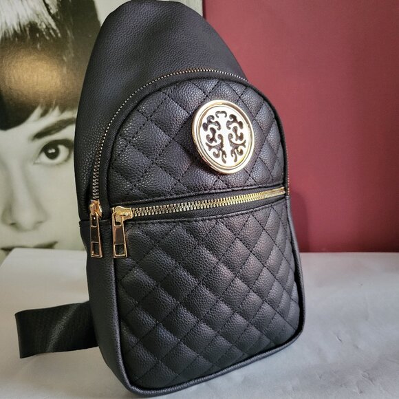 Handbags - BLACK VEGAN LEATHER SLING BAG MINI BACKPACK